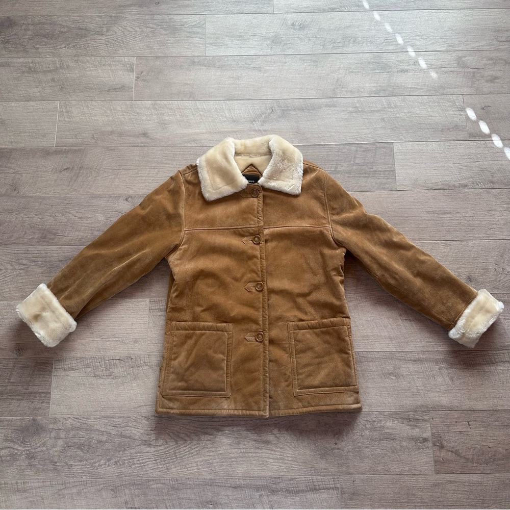Dennis Basso Tan Leather Jacket with Faux Fur Cream Accents